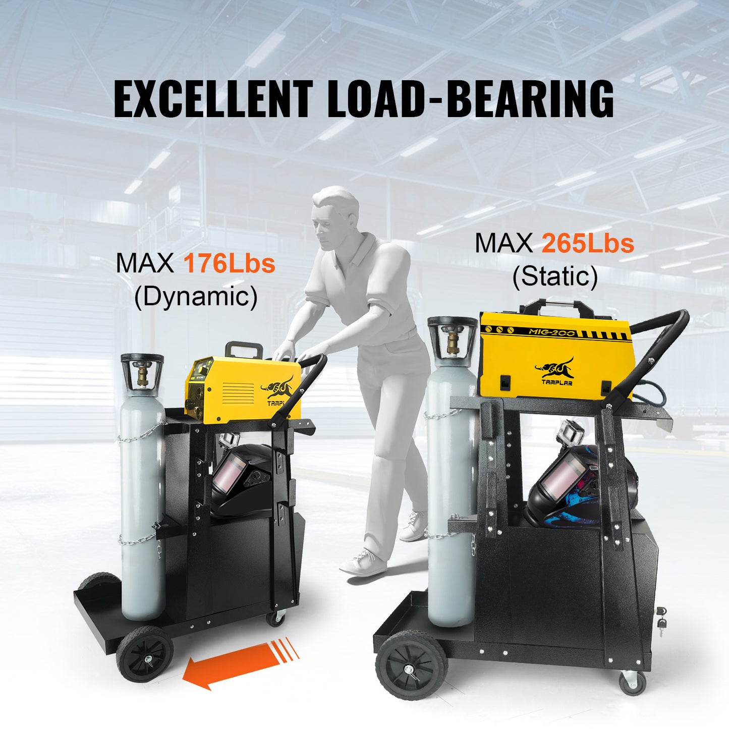 WTC3-T02 Wózek do ciężkich spawarek Tamplar z zamkiem, wózek MIG MMA TIG PLASMA Cutter