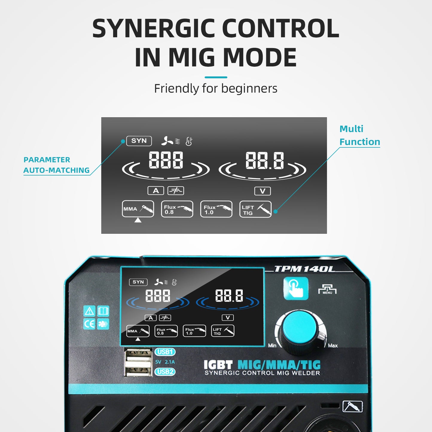 TTAMPLAR TPM-140L spawarka MIG z wyświetlaczem LCD