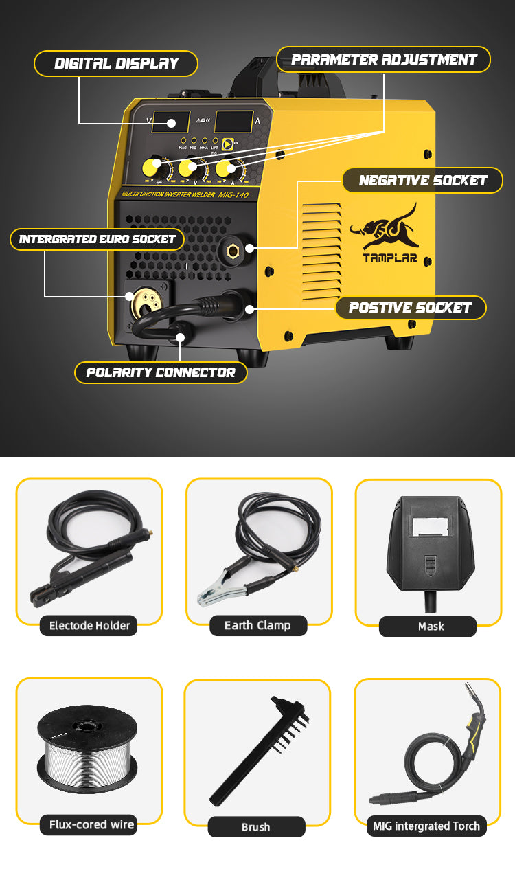 MIG-140P TAMPLAR 5kg mini welding machine portable 4 in 1 welder soldadora mig 140A
