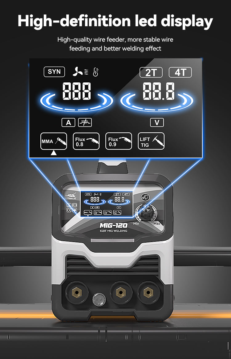 715MIG-120PL LCD Display 3-in-1 Welder, No Gas Required Modern Plastic Body European Standard Welding Machine Factory