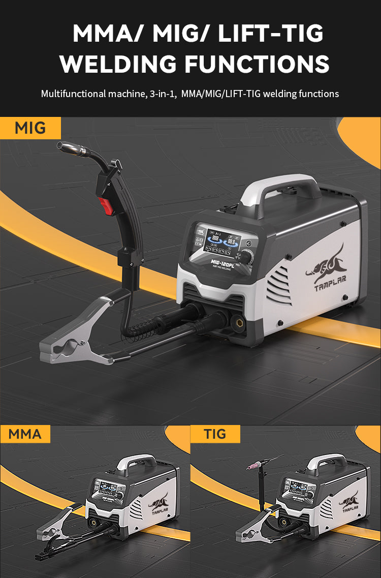 715MIG-120PL LCD Display 3-in-1 Welder, No Gas Required Modern Plastic Body European Standard Welding Machine Factory
