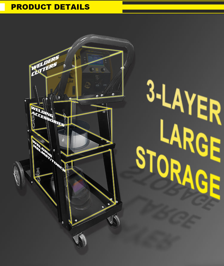 WTC3-T01 Wysokiej jakości wytrzymały wózek spawalniczy 3-poziomowy do spawarek MIG TIG, przecinarek plazmowych, warsztatowy wózek na narzędzia z łańcuchem do butli gazowych