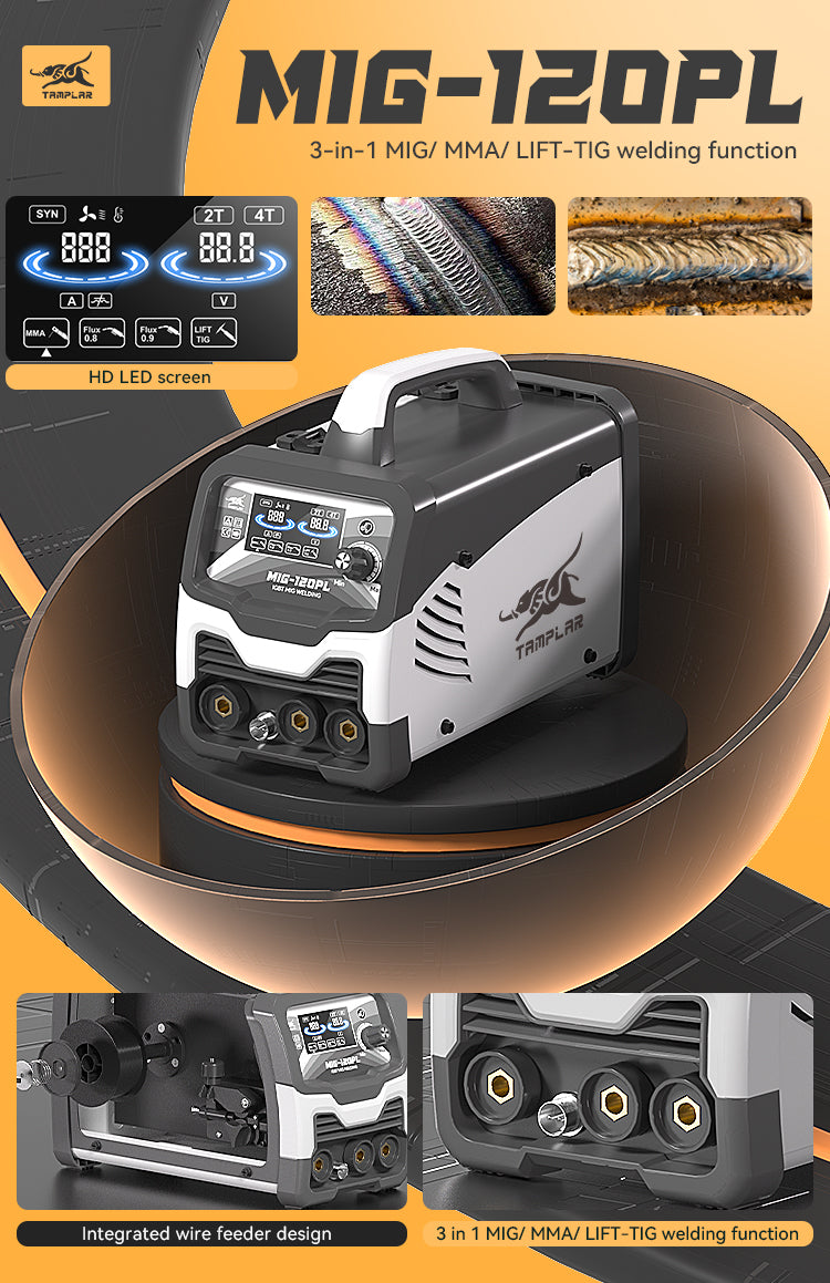 715MIG-120PL LCD Display 3-in-1 Welder, No Gas Required Modern Plastic Body European Standard Welding Machine Factory