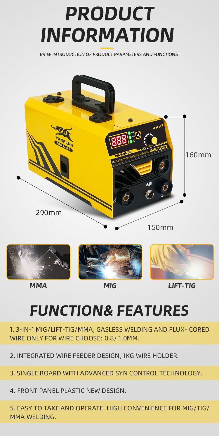 MIG-120FP 2024 new tamplar 3 in 1 inverter welding machine portable 220V mig welder machine maquina para soldar