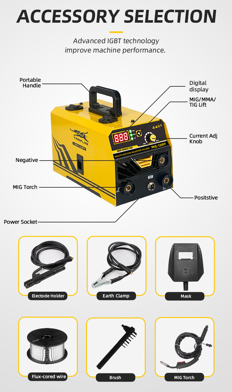 MIG-120FP 2024 new tamplar 3 in 1 inverter welding machine portable 220V mig welder machine maquina para soldar