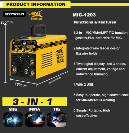 MIG-1203 Hot selling mini welder mig tig mma 120a 220v 3 in 1 metal weld mig welder flux core inverter welder machine  mig welders inverter