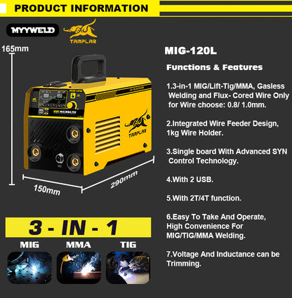 MIG-120L Tamplar weld MIG 120 140 160 180 gasless no gas mig welding machine portable 3 in 1 TIG MMA MIG welder maquina de soldar