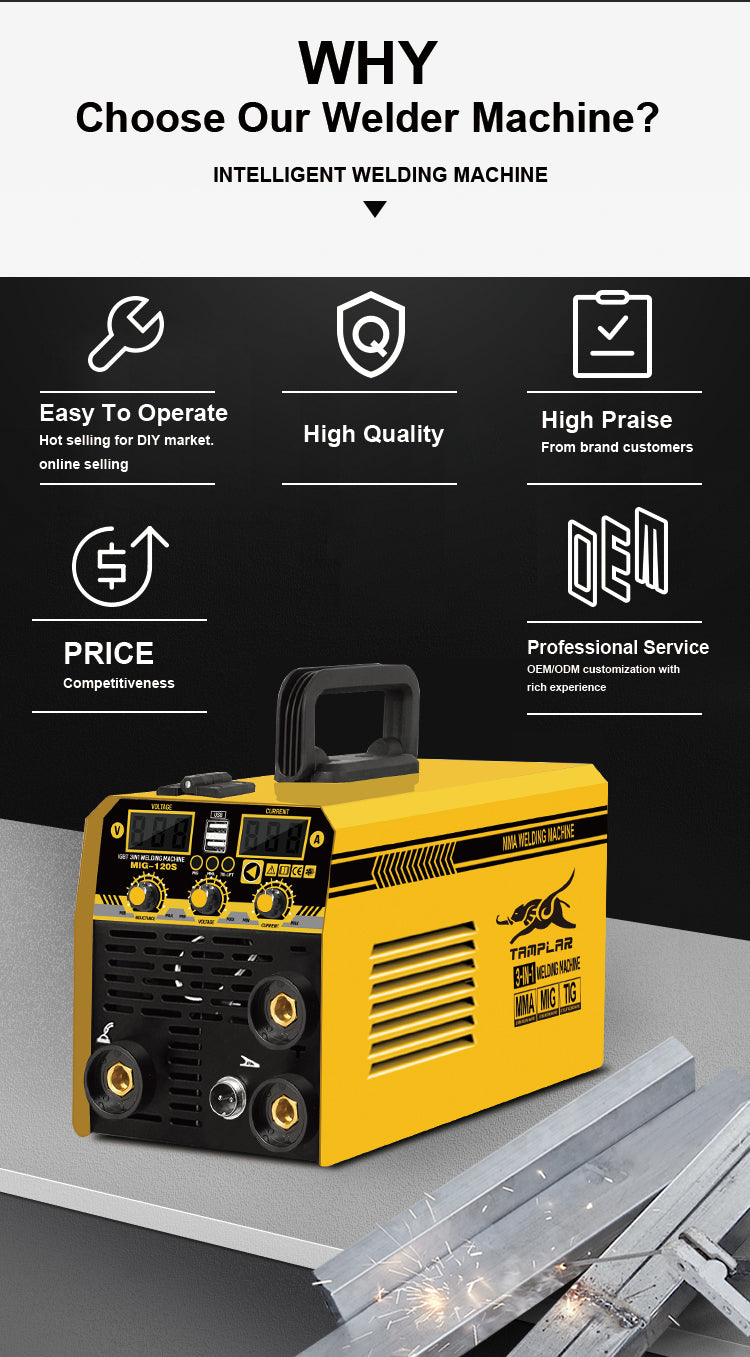 MIG-1203 Hot selling mini welder mig tig mma 120a 220v 3 in 1 metal weld mig welder flux core inverter welder machine  mig welders inverter