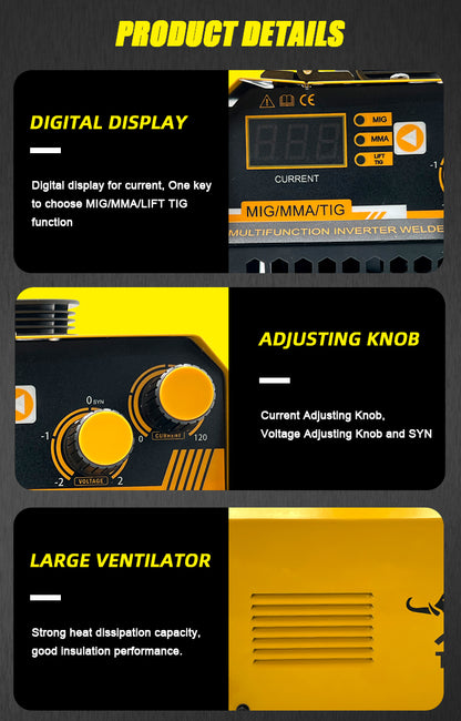 MIG-1201MT-A High quality Mig Mma Mag Lift-Tig Welding Machine With wire feeder portable welding soldadora mig mag 4 in 1 portable welder with or without gas 110V