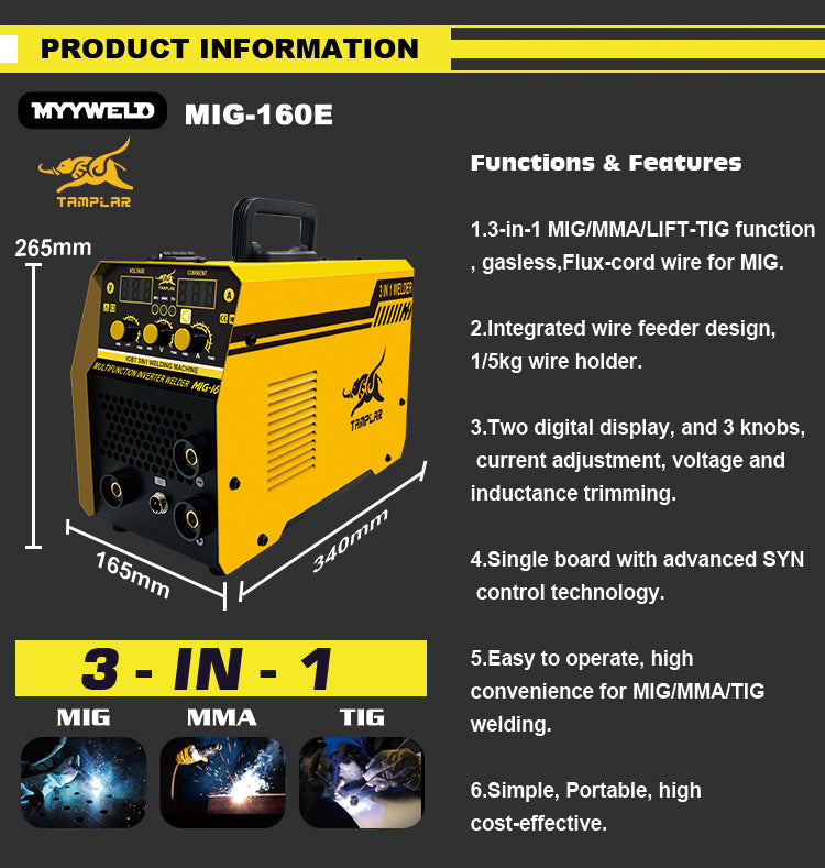 MIG-160E Wire feeder 1kg 5kg mig welders 220v Inverter arc mig tig welding machine portable 3 in 1 welder machine