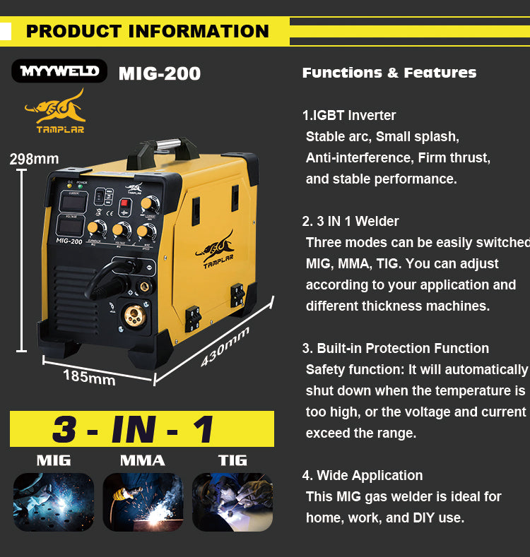 MIG-200 High quality mig welder 4 in 1 mma mig mag lift-tig arc welder mig portable welding machines