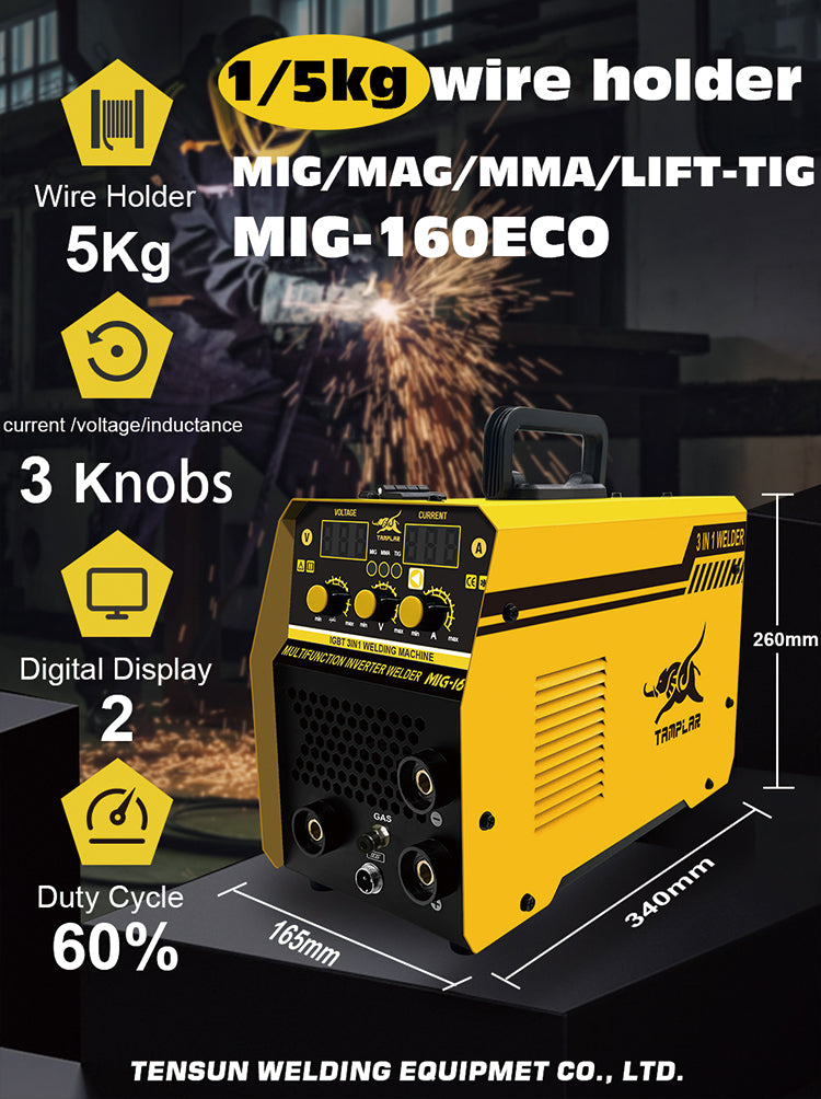 MIG-160E New design 4 in 1 mag mig mma tig welding machine portable 1/5KG gas or gasless welder 140a 220V arc welder mig welding