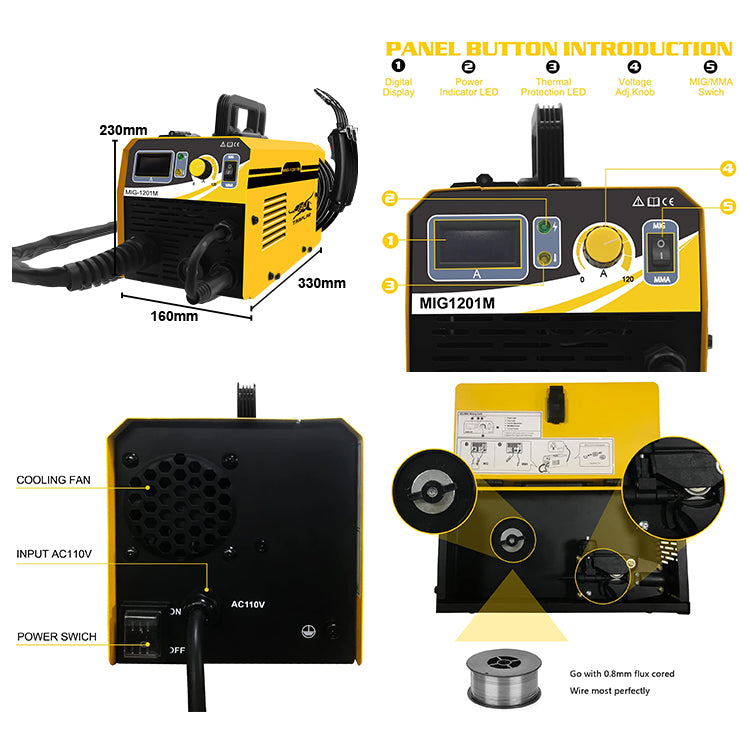 MIG-1202M 220V Portable Mma Mig 1Kg Wire Holder Metal Gasless 220V Welding Wire Machines Welding Machines