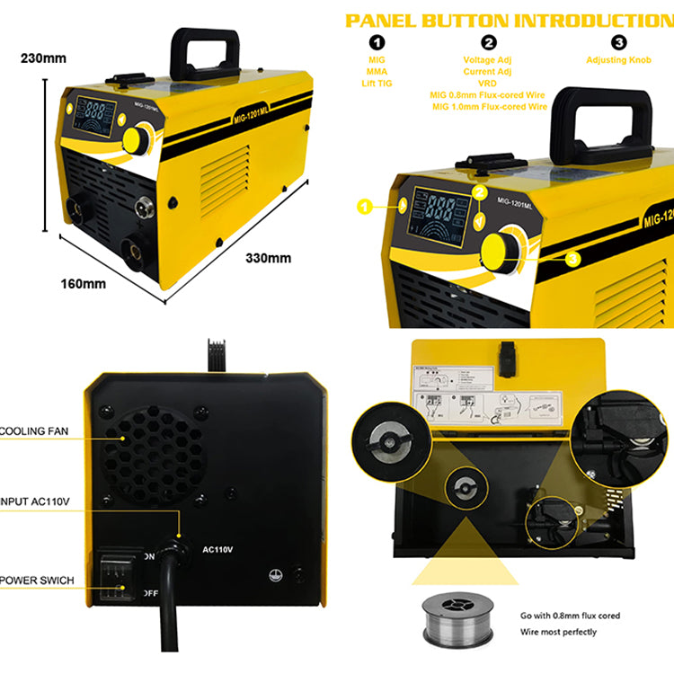 MIG-1201ML Mini portable Mma Mig Lift-tig 1Kg Wire Holder 110V Welding Machine for metal DIY mig welder with LCD display