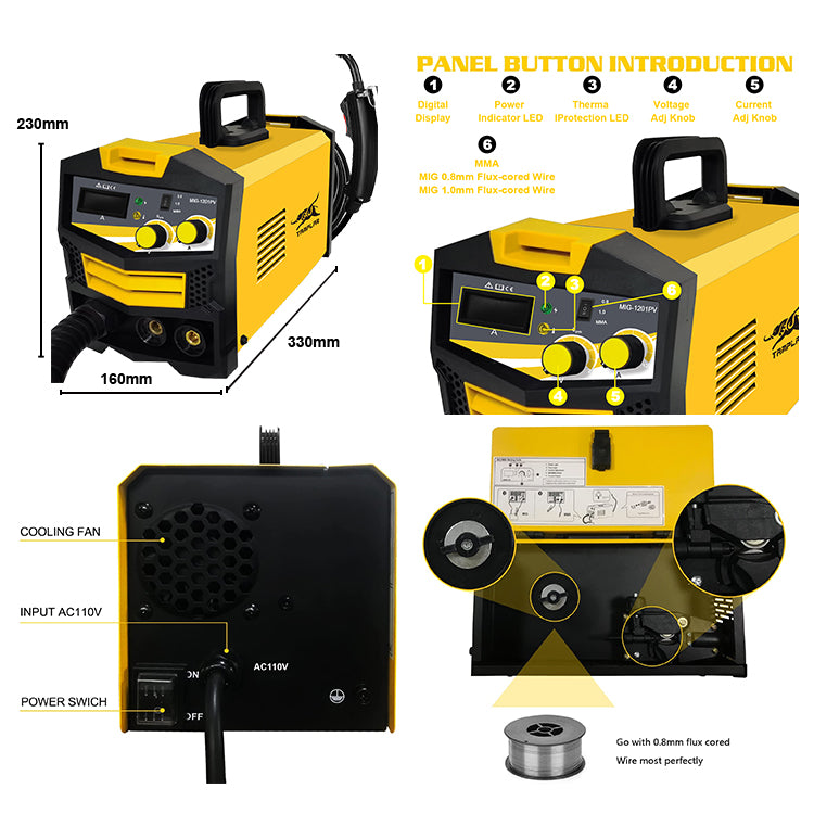 MIG-1201PV Portable Gasless 1Kg Wire Holder Plastic 110V Voltage Regulation Professional portable 120A Welding Machine