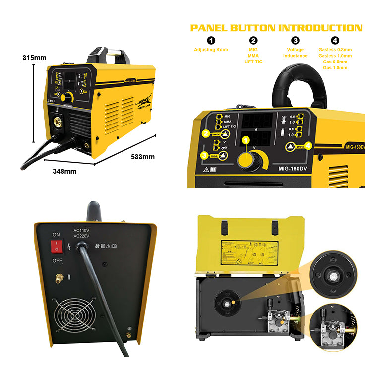 MIG-160DV Metal Panel Household Mig Welder Set IGBT Mini Mig Welder Without Gas Mig Welding Machine