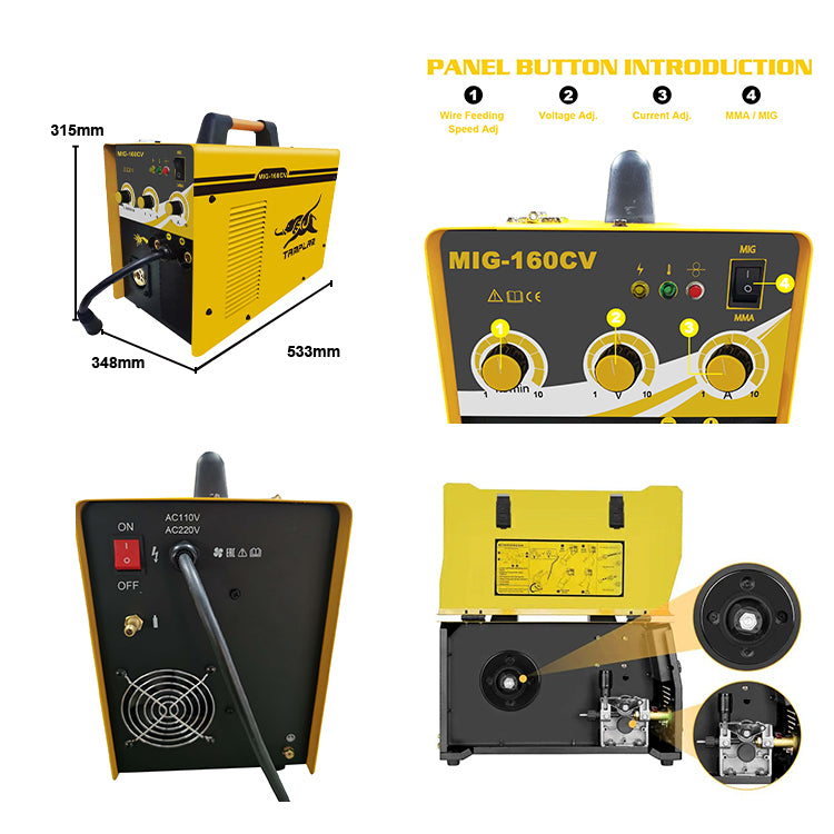 MIG-160CV Metal welder Household Mig Welder Set IGBT Mini Mig Welder Without Gas Mig Welding Machine Dual Voltage welder