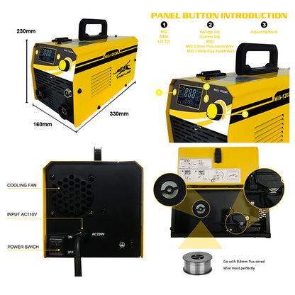 MIG-1202ML 2023 Factory hot Mma Mig Lift-tig Metal Gasless 1Kg Wire Holder 220V Lcd Portable Welding Machi