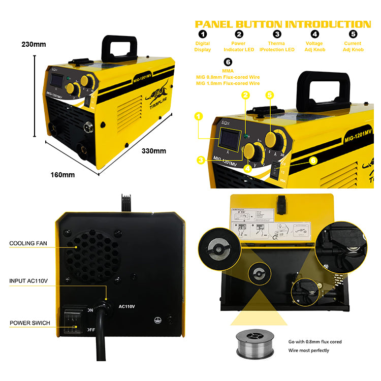 MIG-1201MV OEM customization small portable Metal Gasless 110V Voltage Regulation Eletrica Machine Welding mig welder gasless