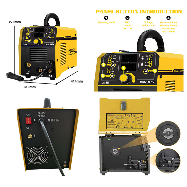 MIG-130DV High Quality Simple 1Kg Multi-process 110V 220V Dual Voltage Mig Welding Machine maquinas de soldar 3 in1