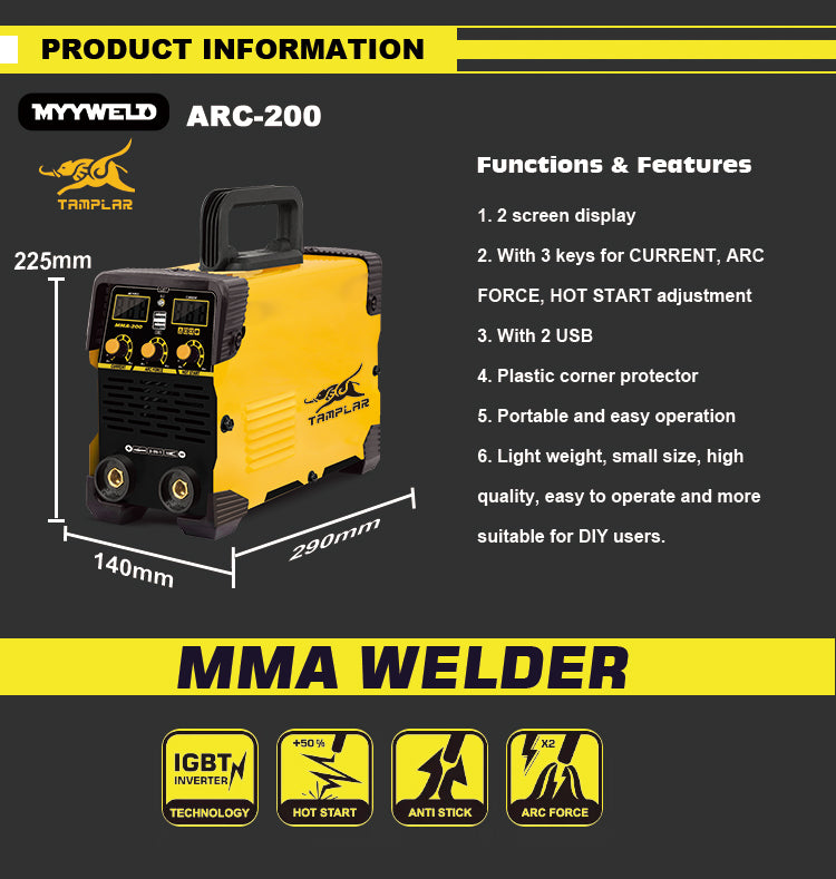 ARC-200 High quality 200A mini portable igbt mma arc welding machine maquinas de soldar 220V Manual Metal Arc Welders