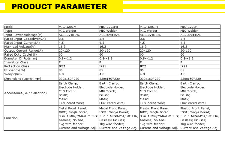 MIG-1201MT Nouveau Soudeuse 3 en 1 Mma Tig Mig 120Amp 110V IGBT Métal Panneau Avant Sans Gaz Soudeuses Machine de Soudage Mig Portable