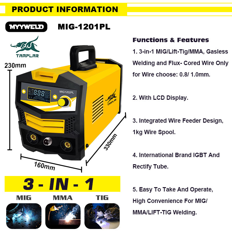 MIG-1201PL New design for wholesale LCD display mig 120 no gas mig mma welder 110V maquina de solda portable welding machine