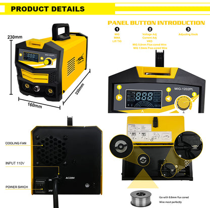 MIG-1201PL New design for wholesale LCD display mig 120 no gas mig mma welder 110V maquina de solda portable welding machine