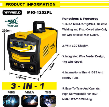 MIG-1202PL Chinese manufacturers wholesale fast shipping LCD display mig 120 no gas mig mma welder 220V maquina de solda portable welding machine