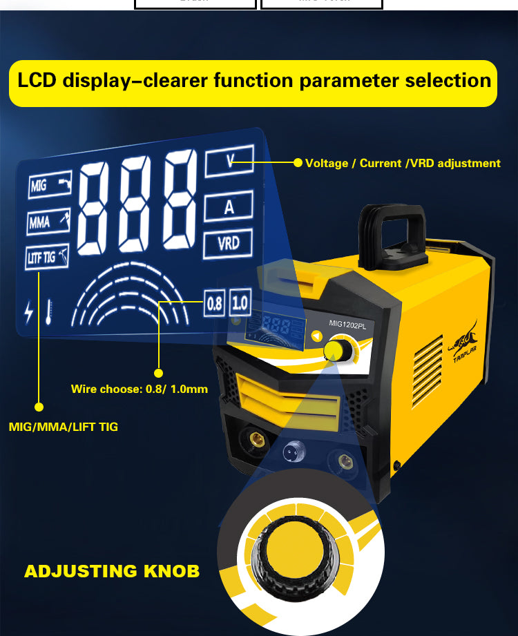 MIG-1202PL Chinese manufacturers wholesale fast shipping LCD display mig 120 no gas mig mma welder 220V maquina de solda portable welding machine