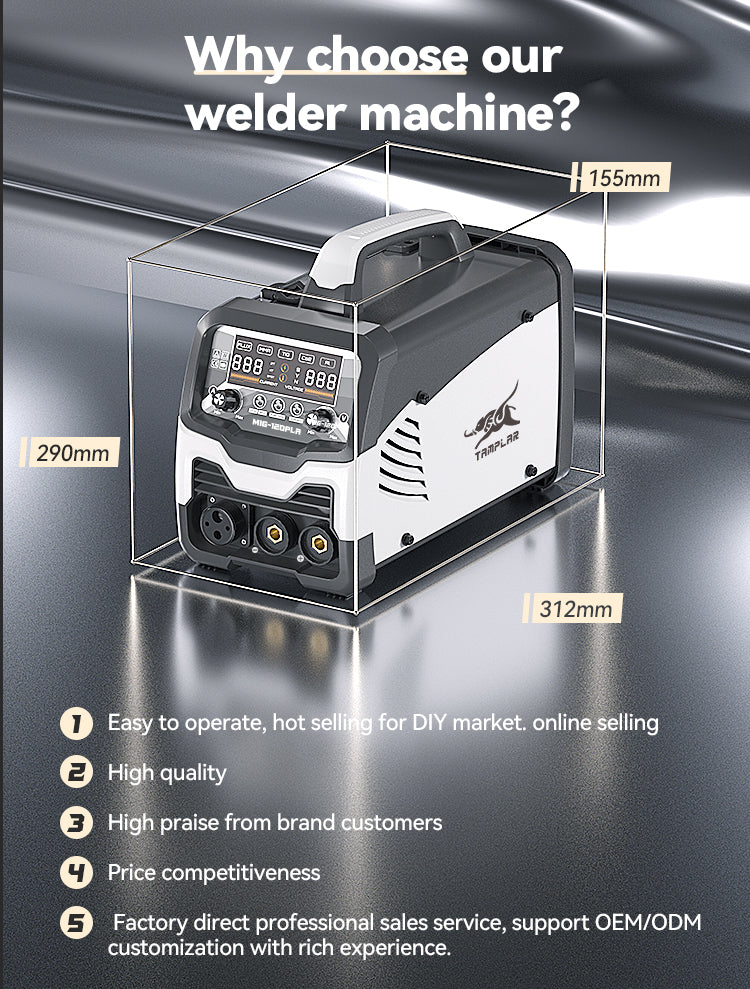715MIG-120PLA Factory 5-in-1 Welder with Lift TIG, OEM for Welding Aluminum/Steel, LCD Display No Gas