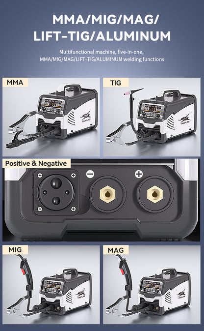 715MIG-120PLA Factory 5-in-1 Welder with Lift TIG, OEM for Welding Aluminum/Steel, LCD Display No Gas