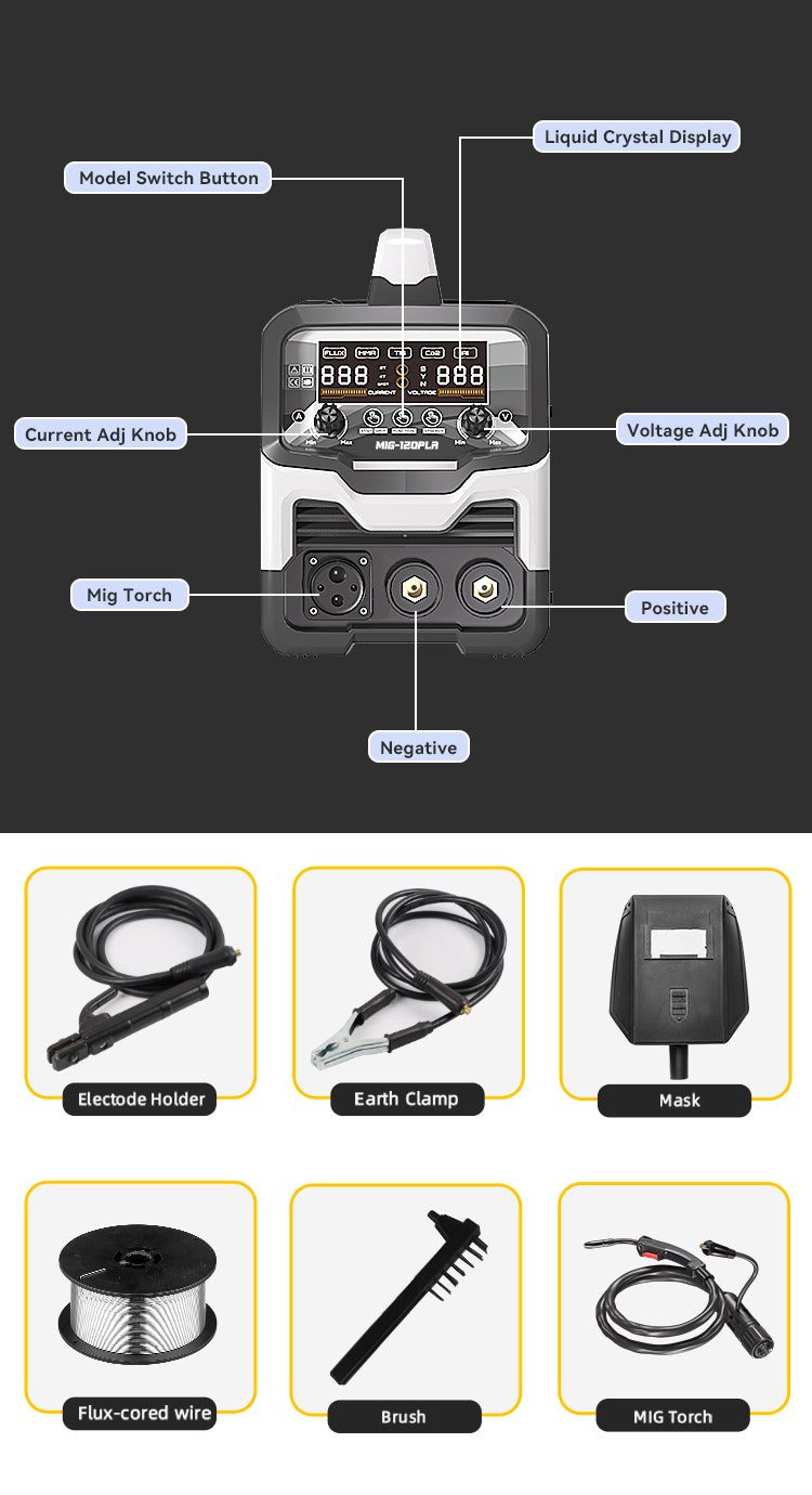 715MIG-120PLA Factory 5-in-1 Welder with Lift TIG, OEM for Welding Aluminum/Steel, LCD Display No Gas