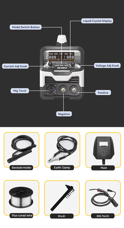 715MIG-120PLA Factory 5-in-1 Welder with Lift TIG, OEM for Welding Aluminum/Steel, LCD Display No Gas