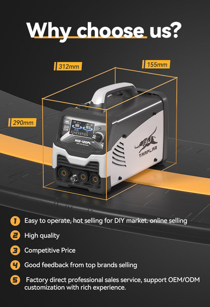 715MIG-120PL LCD Display 3-in-1 Welder, No Gas Required Modern Plastic Body European Standard Welding Machine Factory