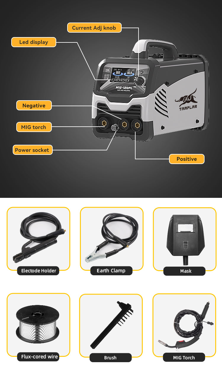 715MIG-120PL LCD Display 3-in-1 Welder, No Gas Required Modern Plastic Body European Standard Welding Machine Factory