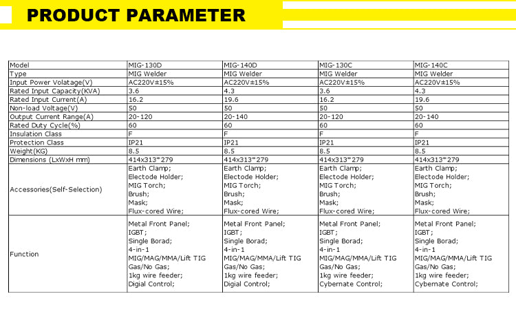 MIG-130D New design Specifications Small Single Face IGBT Electric Metal Electric Mig Welding Machine And Equipment