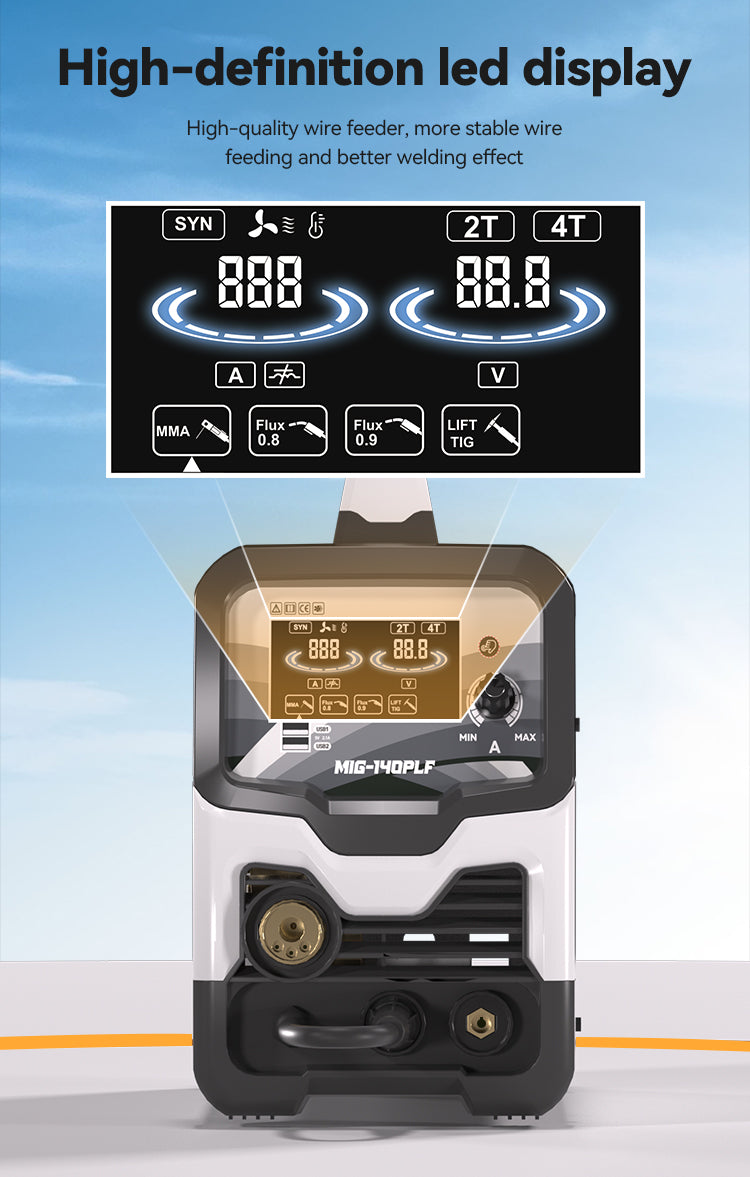 715MIG-140PLF 5kg LCD Inverter Welding Machine 4-in-1 Portable No Gas and Gas mig Welder for MMA & Lift TIG