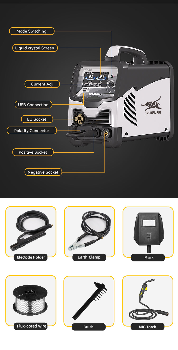 715MIG-140PLF 5kg LCD Inverter Welding Machine 4-in-1 Portable No Gas and Gas mig Welder for MMA & Lift TIG