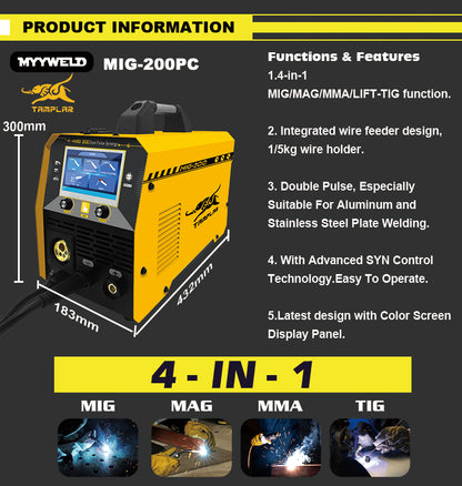 MIG-200PC 220V 4 in 1 multi welder pulse soldadoras mig with color screen welding machine maquina para soldar 200A