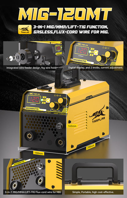 MIG-1201MT Nouveau Soudeuse 3 en 1 Mma Tig Mig 120Amp 110V IGBT Métal Panneau Avant Sans Gaz Soudeuses Machine de Soudage Mig Portable