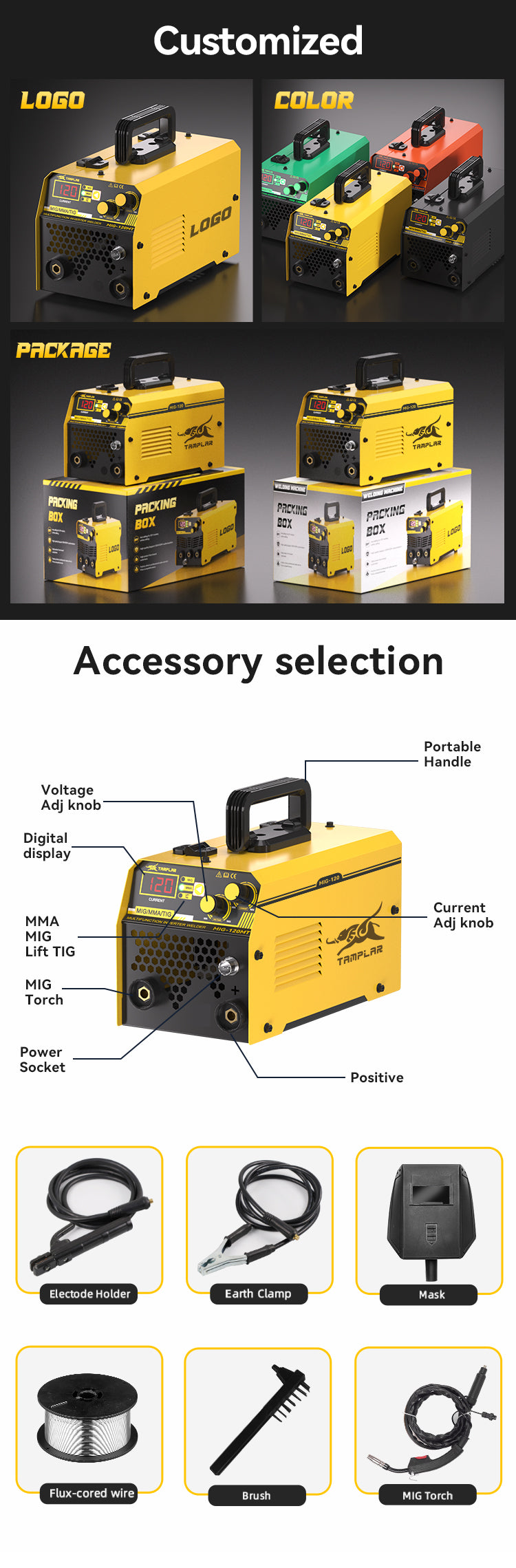 MIG-1201MT Nouveau Soudeuse 3 en 1 Mma Tig Mig 120Amp 110V IGBT Métal Panneau Avant Sans Gaz Soudeuses Machine de Soudage Mig Portable