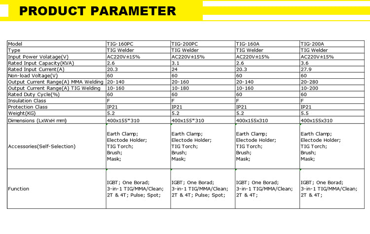 TIG-160PC Factory Sale Inverter 220V Tig Mma clean 3 in 1 welding machine 160amp Igbt Pulse Small Tig Welder