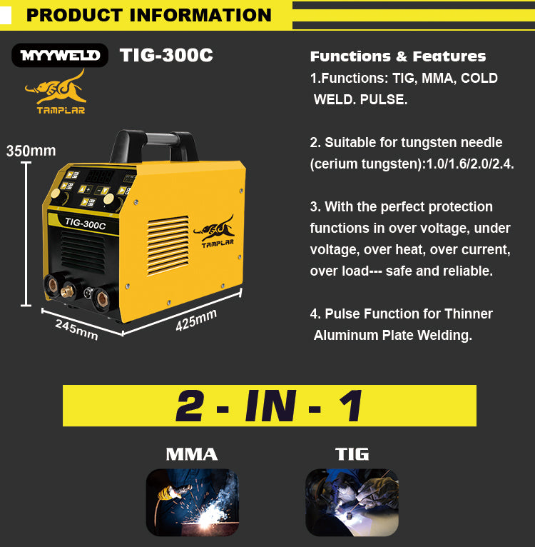 TIG-300C welders with cold welding Multifunctional MMA TIG cold weld thin metal pulse function aluminum welding machine