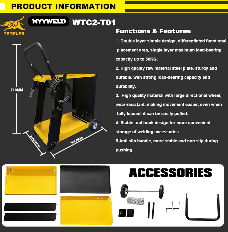 WTC2-T01 Welding tool trolley cart double layers with big back wheel