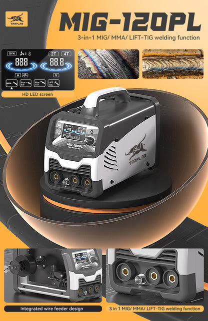 715MIG-120PL LCD Display 3-in-1 Welder, No Gas Required Modern Plastic Body European Standard Welding Machine Factory