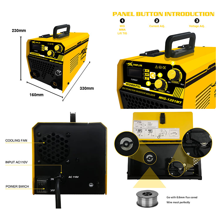 MIG-1201MT Professional Made Metal Double Knob Gasless multifunction 110V mig welder welding tool machine